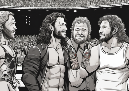 Young Bucks Share Intimate Backstage Moment With Kenny Omega Before AEW All In — AI-generated editorial illustration
