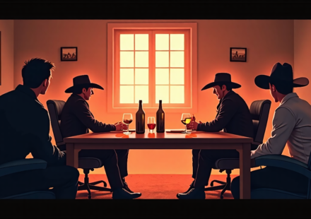 Cole Hauser and Taylor Sheridan’s Dutton Ranch Feud Almost Turns Physical — AI-generated editorial illustration