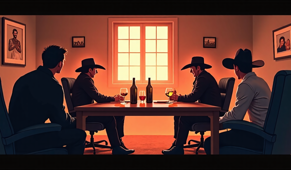 Cole Hauser and Taylor Sheridan’s Dutton Ranch Feud Almost Turns Physical — AI-generated editorial illustration