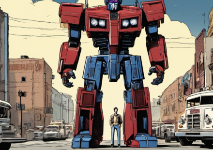 Michael Bay Recalls the Chills of Peter Cullen’s Optimus Voice — AI-generated editorial illustration