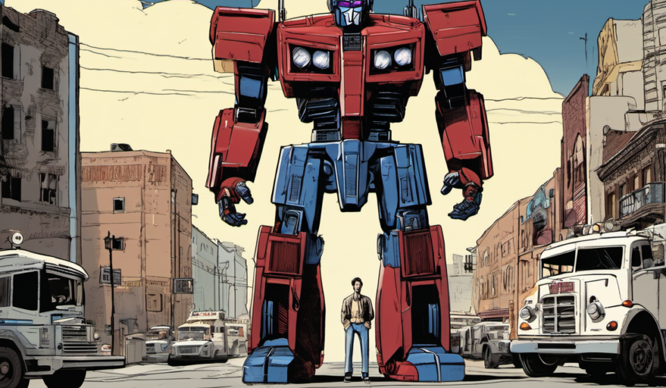 Michael Bay Recalls the Chills of Peter Cullen’s Optimus Voice — AI-generated editorial illustration