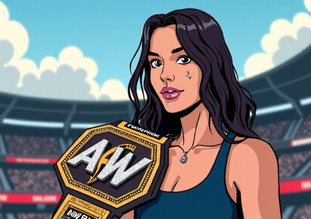 Mercedes Moné Wins AEW Women’s Title Amid Broken Nose, Shares Emotional Moment — AI-generated editorial illustration