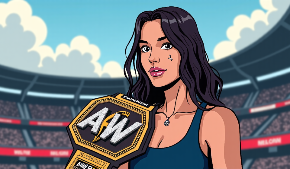 Mercedes Moné Wins AEW Women’s Title Amid Broken Nose, Shares Emotional Moment — AI-generated editorial illustration
