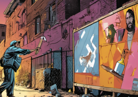 Ben Affleck Spotted Tagging Aflac Billboards in L.A. Alley — AI-generated editorial illustration