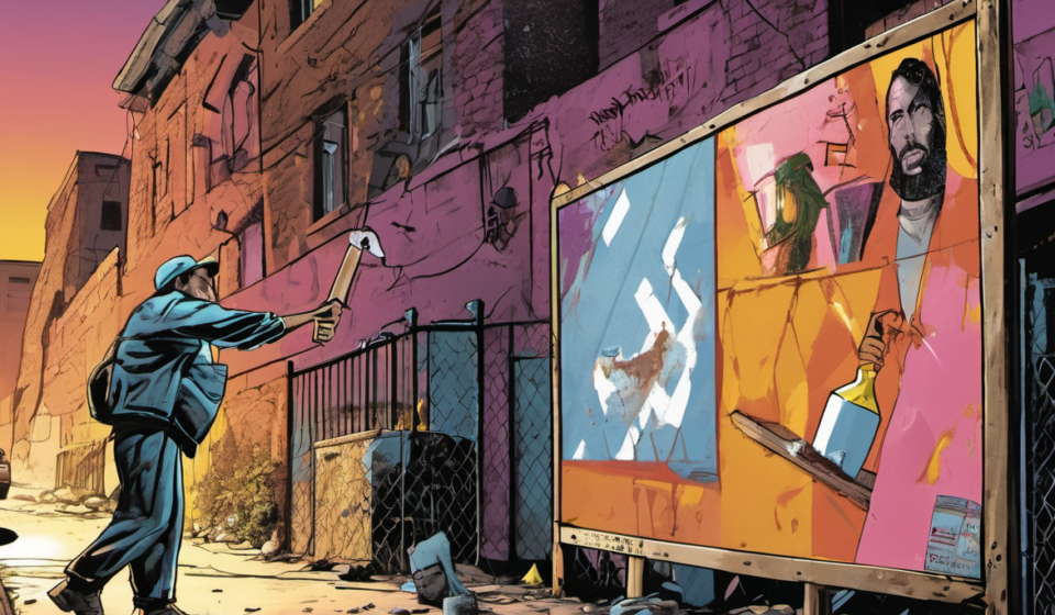 Ben Affleck Spotted Tagging Aflac Billboards in L.A. Alley — AI-generated editorial illustration