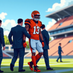 Ja'Marr Chase Leaves Bengals Practice With Apparent Knee Injury — AI-generated editorial illustration