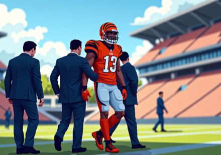 Ja'Marr Chase Leaves Bengals Practice With Apparent Knee Injury — AI-generated editorial illustration