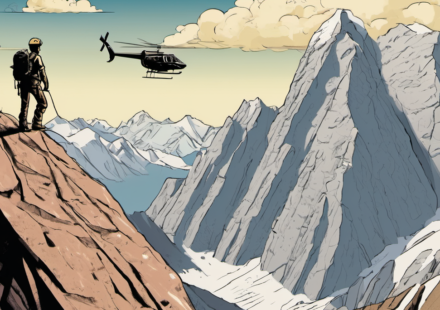 Climber Stranded on 6‑inch Ledge at 11,000 ft as 46‑mph Winds Ground Rescue Helicopter — AI-generated editorial illustration