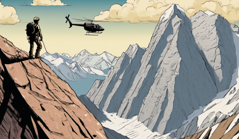 Climber Stranded on 6‑inch Ledge at 11,000 ft as 46‑mph Winds Ground Rescue Helicopter — AI-generated editorial illustration