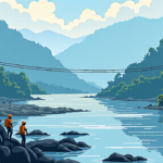 Rescue Teams Use Zip Lines to Move Citizens Over Flooded Rivers in Nepal — AI-generated editorial illustration