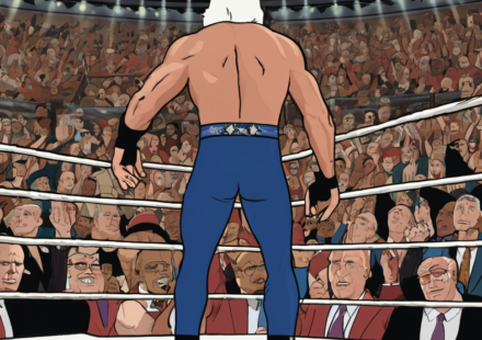 Ric Flair Calls Omega vs. Ospreay Match ‘One of the Greatest’ — AI-generated editorial illustration