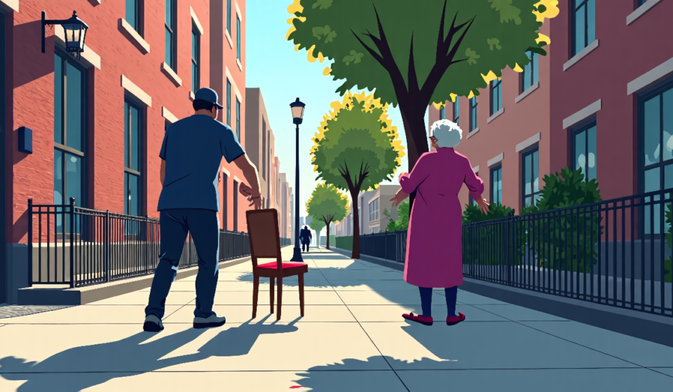 NYPD Pursues Man Who Threw Furniture at 90‑Year‑Old Brooklyn Woman — AI-generated editorial illustration