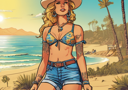 Guess the Country Star in Daisy Dukes: Who’s the Beach Babe? — AI-generated editorial illustration