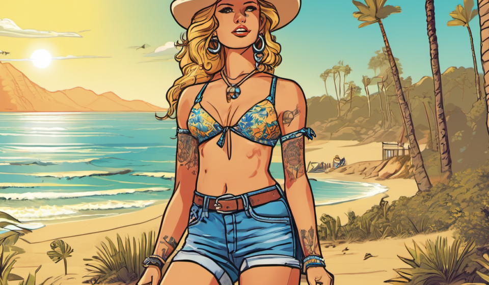 Guess the Country Star in Daisy Dukes: Who’s the Beach Babe? — AI-generated editorial illustration