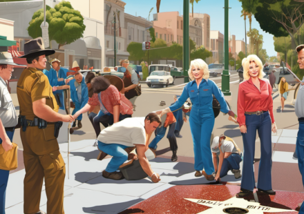 Dolly Parton’s Walk of Fame Star to Be Restored Friday After Vandalism — AI-generated editorial illustration