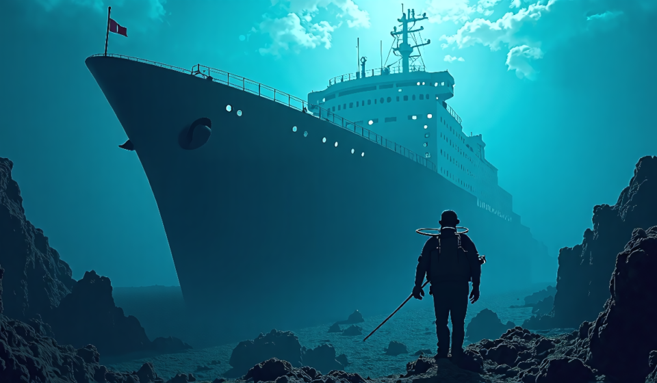 Deadly Dive: The Andrea Doria Wreck Claims 18 Lives — AI-generated editorial illustration