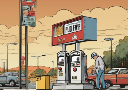 Diesel Prices Near Record as Gas Rises Before Labor Day — AI-generated editorial illustration