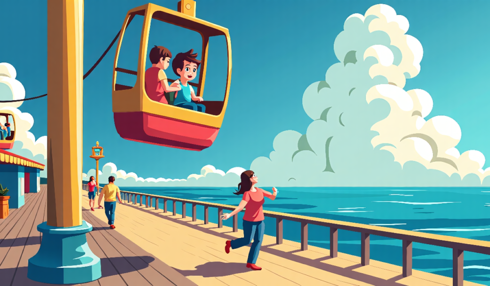 Child Falls From Seaside Heights Sky Ride, Aunt’s Dramatic Rescue — AI-generated editorial illustration