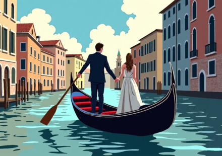 Sydney Sweeney & Scooter Braun Sail Venice Together: A Romantic Getaway — AI-generated editorial illustration