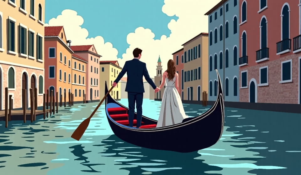 Sydney Sweeney & Scooter Braun Sail Venice Together: A Romantic Getaway — AI-generated editorial illustration