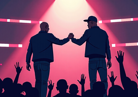Kanye West and Big Sean End Feud on Chicago Stage — AI-generated editorial illustration