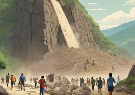 Shangri‑La Landslide Forces Tourists to Run for Their Lives — AI-generated editorial illustration