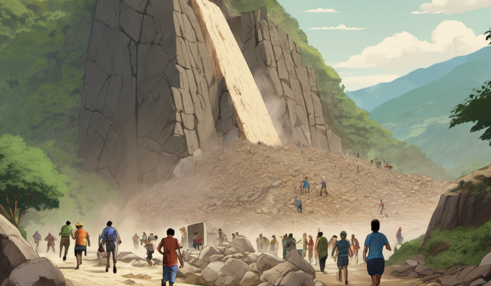 Shangri‑La Landslide Forces Tourists to Run for Their Lives — AI-generated editorial illustration