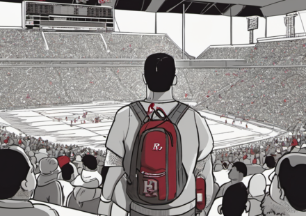 Rutgers Fan Declares War on Scarlet Knights After UMass Loss — AI-generated editorial illustration