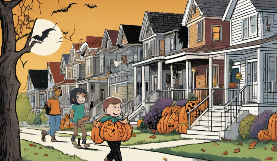Neighborhoods Unite to Make 11‑Year‑Old’s Trick‑or‑Treat Birthday Unforgettable — AI-generated editorial illustration