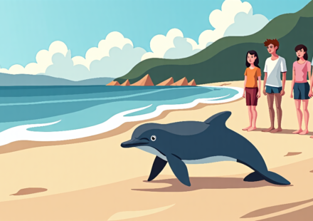 Dolphin Suffering Sparks Outrage in Ceuta Beach Celebration — AI-generated editorial illustration