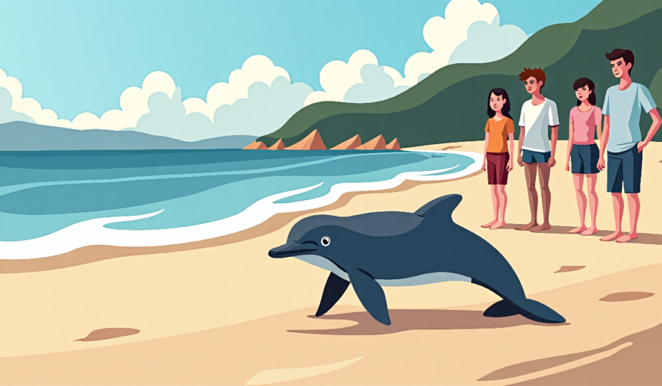 Dolphin Suffering Sparks Outrage in Ceuta Beach Celebration — AI-generated editorial illustration