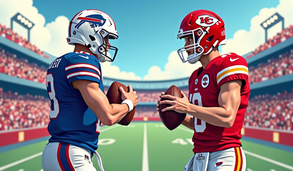 Josh Allen vs. Patrick Mahomes: Who’s the NFL’s Top QB Now? — AI-generated editorial illustration