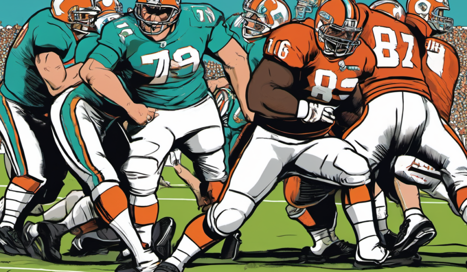 Giants’ Pass Rush Dominates Dolphins in Heated Joint Practice — AI-generated editorial illustration