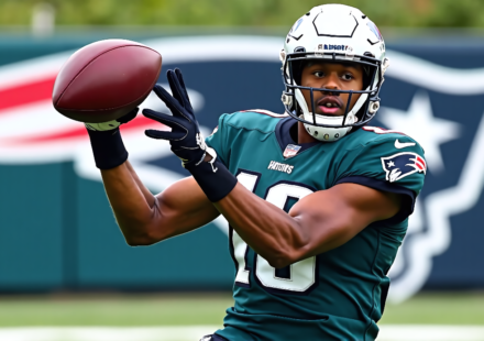 A.J. Brown Dominates Eagles in Joint Practice, Highlights Patriots’ Edge — AI-generated editorial illustration