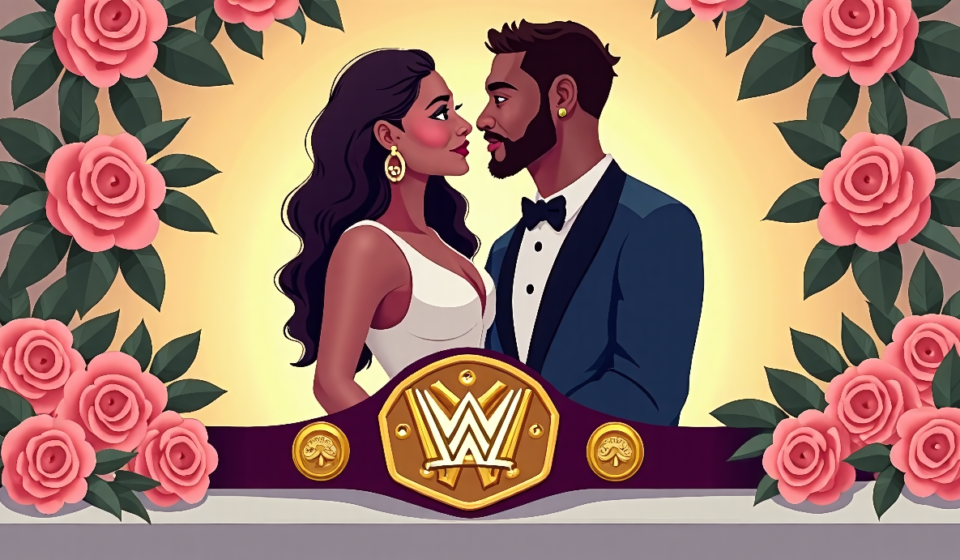 Kelani Jordan Announces New Name, Plans Title‑Gold Wedding with Carmelo Hayes — AI-generated editorial illustration