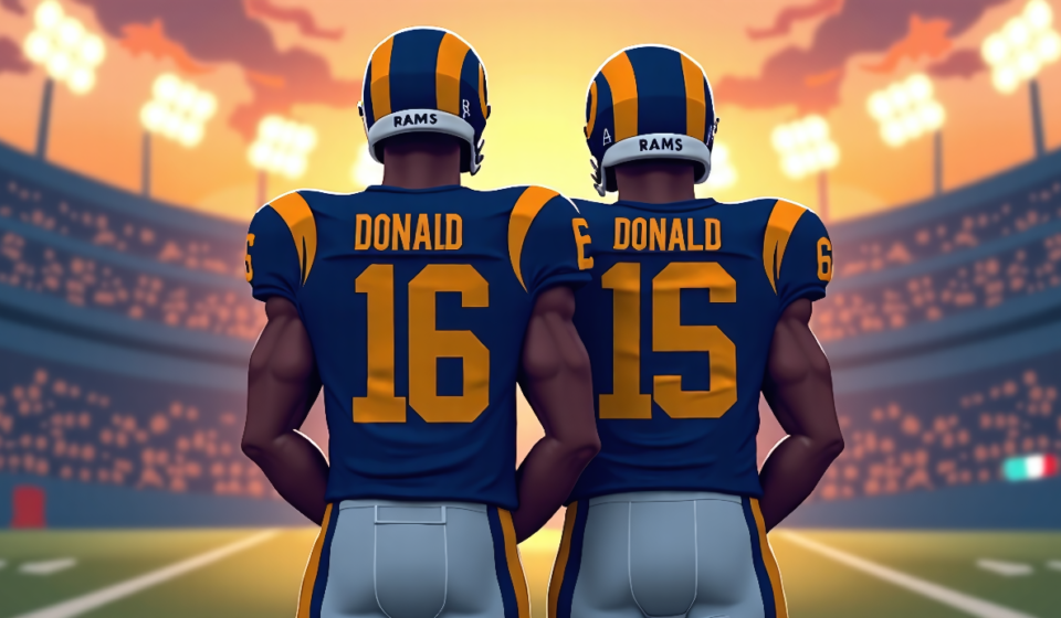 Aaron Donald Returns to Rams, Teams Up With Myles Garrett for 2026 — AI-generated editorial illustration