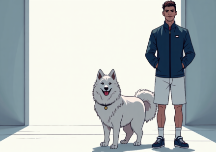 Taylor Swift and Travis Kelce’s Samoyed Wendy Struts the Runway — AI-generated editorial illustration