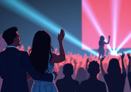 Kim Kardashian & Kanye West Cheer North West at Her First Headlining Show — AI-generated editorial illustration