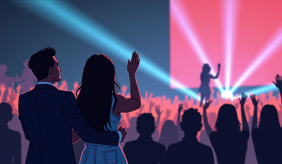 Kim Kardashian & Kanye West Cheer North West at Her First Headlining Show — AI-generated editorial illustration