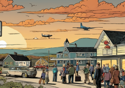 Gander’s 9/11 Hospitality: How a Small Town Became a Lifeline — AI-generated editorial illustration