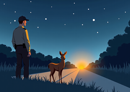 Texas Deputy’s Night Shift Turns Viral When Deer ‘Resurrects’ — AI-generated editorial illustration