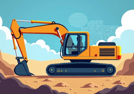 Autonomous Excavators Operate Without Drivers on U.S. Job Sites — AI-generated editorial illustration