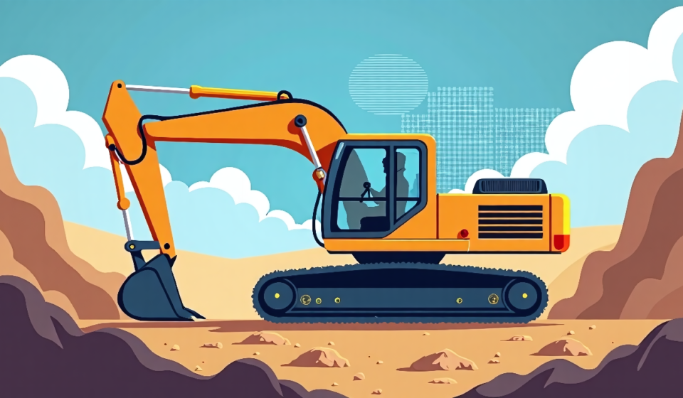 Autonomous Excavators Operate Without Drivers on U.S. Job Sites — AI-generated editorial illustration