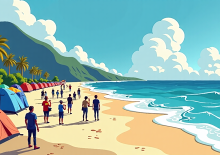 Ibiza Locals Block Cala Saladeta Beach in Protest of Mass Tourism — AI-generated editorial illustration