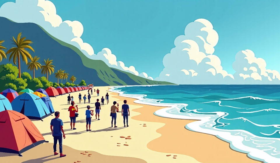 Ibiza Locals Block Cala Saladeta Beach in Protest of Mass Tourism — AI-generated editorial illustration