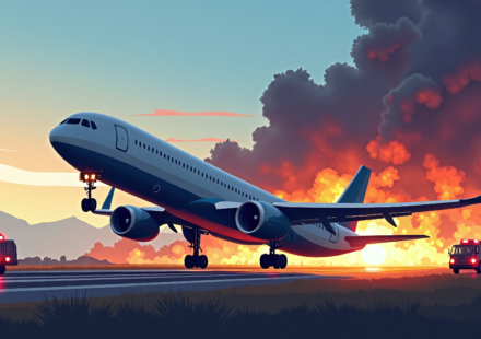 Amazon Cargo Plane Overruns Miami Runway, Sparks Massive Fire — AI-generated editorial illustration