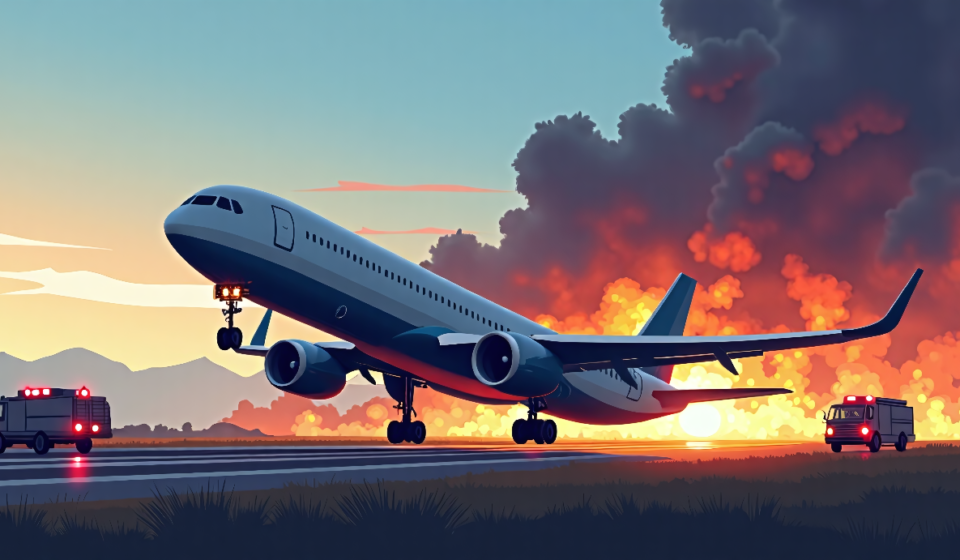 Amazon Cargo Plane Overruns Miami Runway, Sparks Massive Fire — AI-generated editorial illustration
