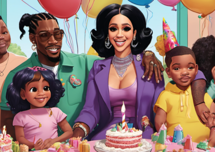 Cardi B & Offset Set Divorce Aside for Kids’ Birthday Bash — AI-generated editorial illustration