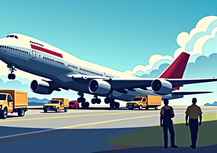 Amazon Cargo Plane Overruns Miami Runway, Killing Five — AI-generated editorial illustration