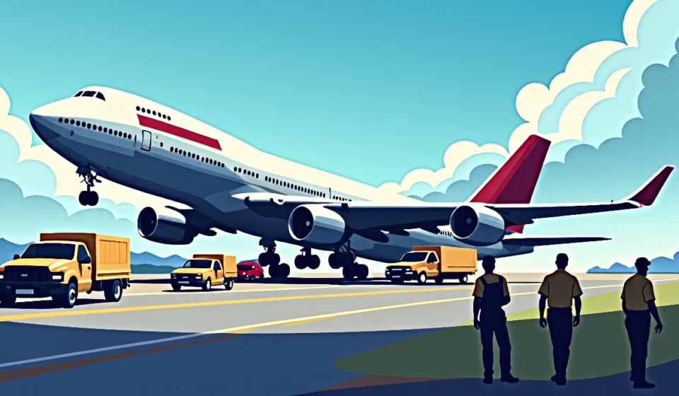 Amazon Cargo Plane Overruns Miami Runway, Killing Five — AI-generated editorial illustration
